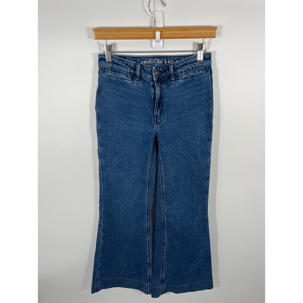 American Eagle Jeans Womens 000 Blue High Rise Flare Dark Wash Y2K Stretch Denim